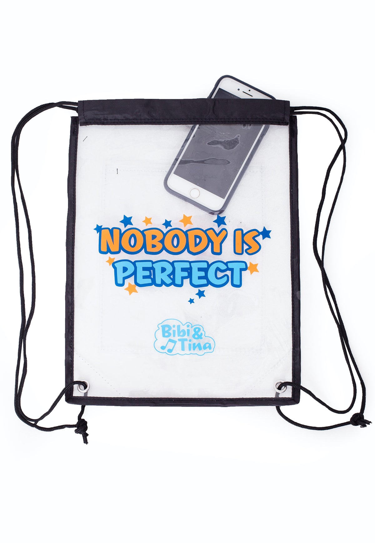 Bibi & Tina Nobody Is Perfect Transparent Drawstring Backpack