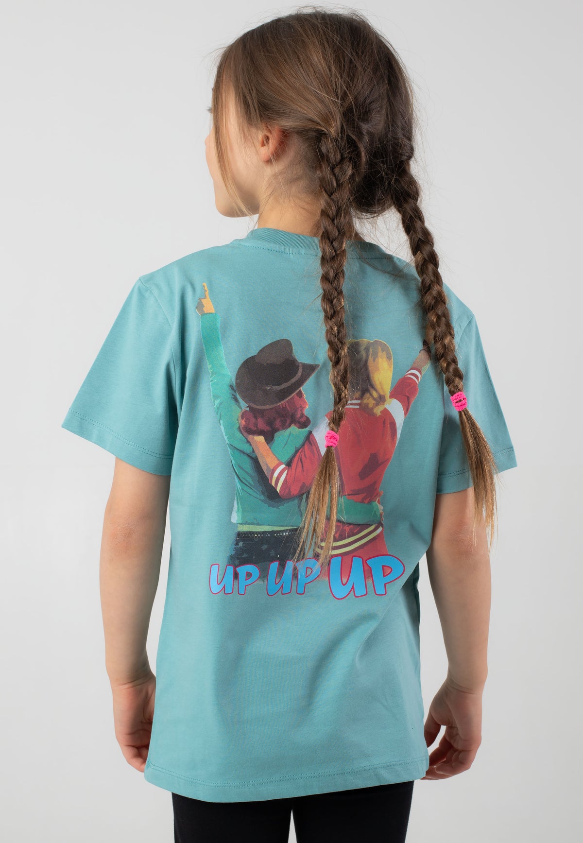 Bibi & Tina Up Up Up Logo 2022 Teal Monstera T-Shirt
